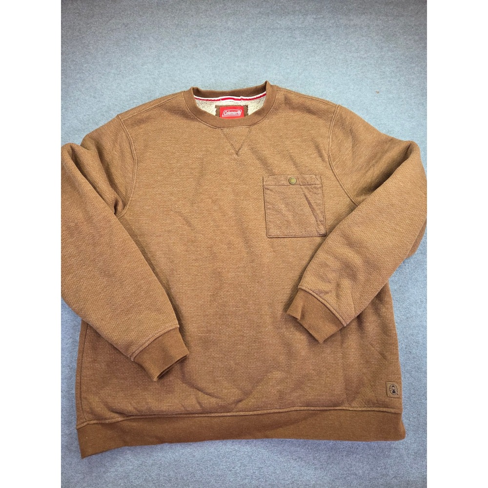 Coleman Mens Sherpa Lined Waffle Knit Crewneck Sweatshirt XL Brown Gorpcore
